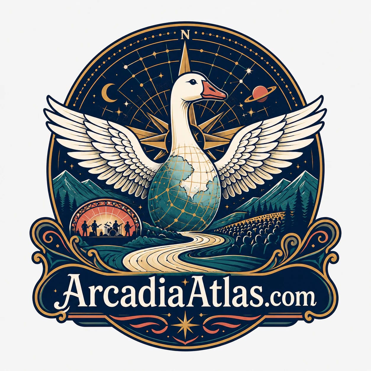 Arcadia Atlas illustrated winged goose emblem