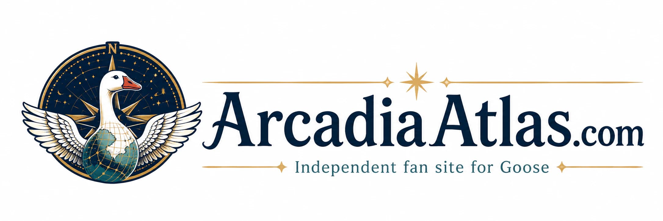 Arcadia Atlas fan site logo with a goose compass emblem