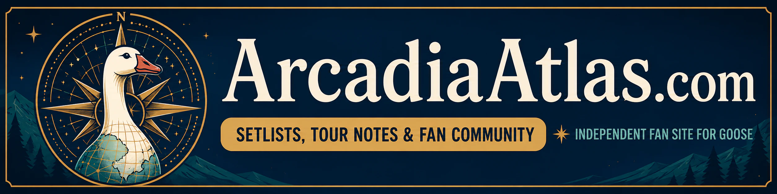 Arcadia Atlas illustrated goose compass with setlists, tour notes, and fan community